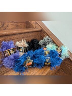 Eyelash Yarn Lot - Purple, Blue, Black, Tan, Multi Color 9 Skiens 465g